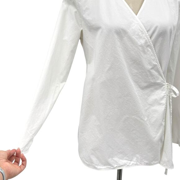 COS White Poplin Long Sleeve V-neck Side Tie Wrap Longline Top - Picture 4 of 13